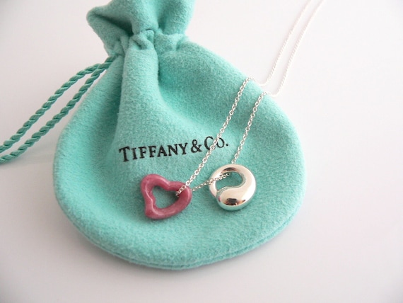 Tiffany Necklace Double Heart Mini Pendant Pink Enamel Sterling Silver FS |  eBay