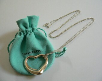Tiffany & Co Large Open Heart Necklace Pendant 29 inch Long Length Chain Pouch Gift for Her Love Anniversary Birthday Christmas Valentines