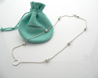 Tiffany & Co Pearls by the Yard Necklace Circle Pendant Chain Silver Gift for Her Anniversary Birthday Christmas Present