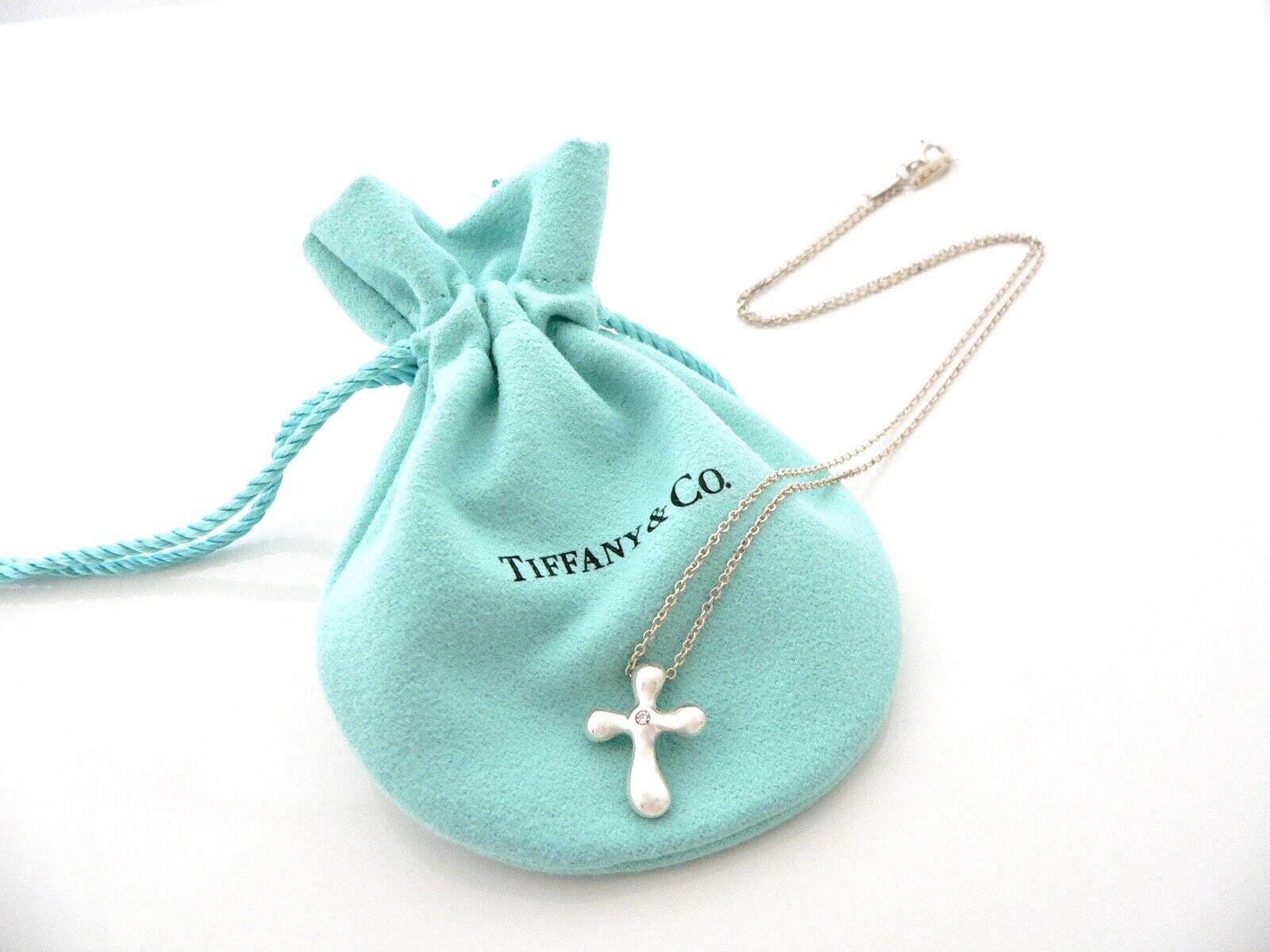 Tiffany & Co Diamond Cross Necklace Silver Peretti Pendant Gift