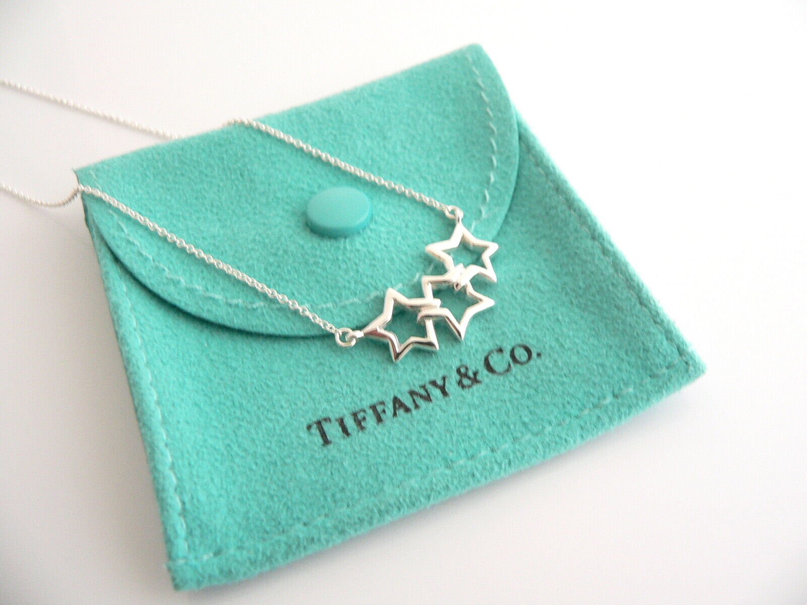 Tiffany and Co Silver Triple Stars Necklace Pendant 17.5 Inch