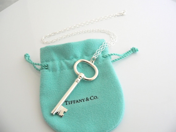 Tiffany Co Silver Return to Tiffany Heart Key Necklace Pendant 20 inch Chain Gift