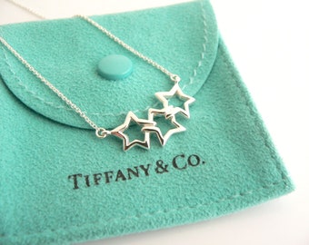 Tiffany and Co Silver Triple Stars Necklace Pendant 17.5 Inch