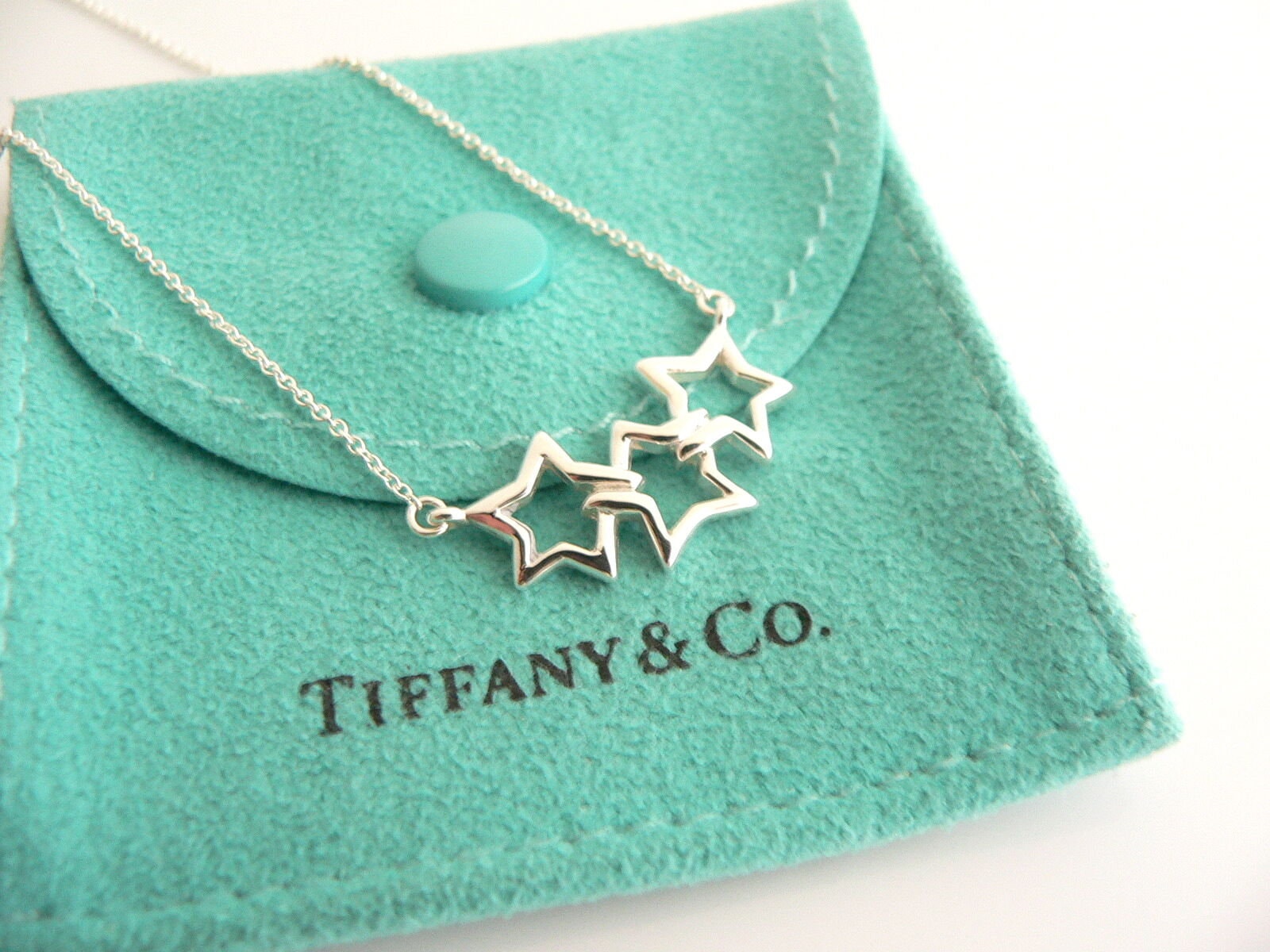 Tiffany and Co Silver Triple Stars Necklace Pendant 17.5 Inch