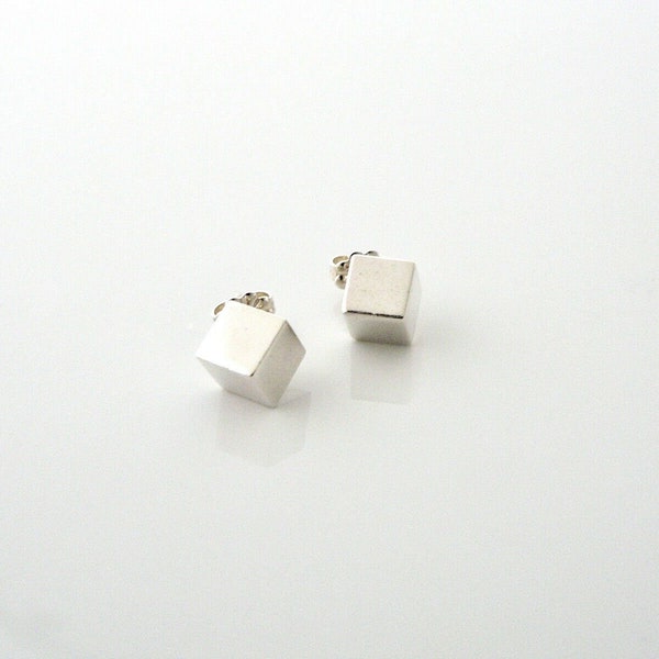 Tiffany And Co Silver Cube Square Earrings Studs Rare Classic Gift Love Art