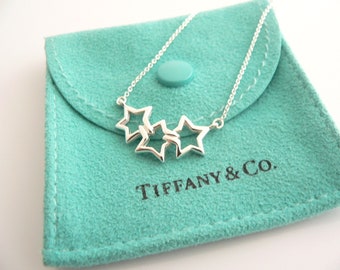 Tiffany and Co Silver Triple Stars Necklace Pendant 17.5 Inch