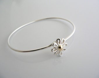 Tiffany And Co Silver Gold Daisy Bangle Bracelet Nature Flower Garden Lover Gift