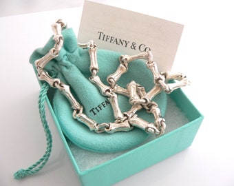 Tiffany & Co Bamboo Necklace Link Pendant Silver Nature 19 Inch Chain Longer Gift Pouch Love Statement Heavy Garden Plant Cocktail Party