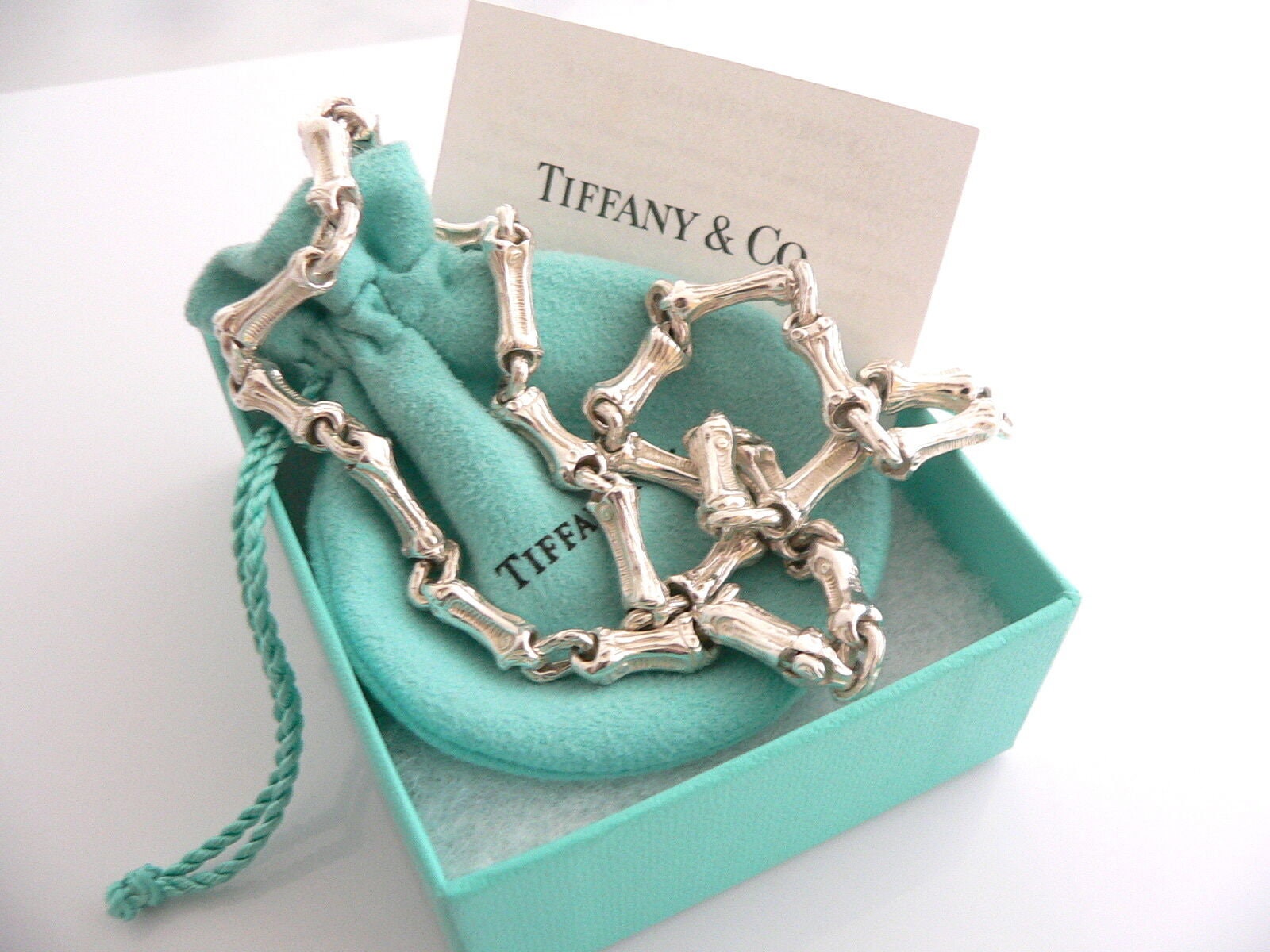 Tiffany & Co Bamboo Necklace Link Pendant Silver Nature 19 Inch