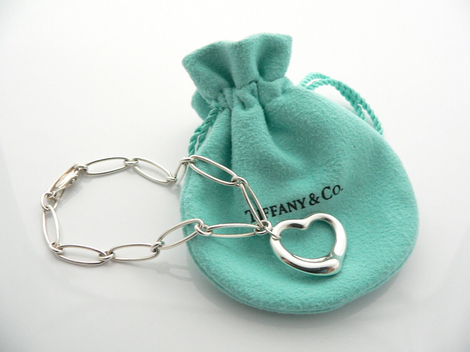 Tiffany and Co Peretti Silver Open Heart Bracelet Bangle Link 