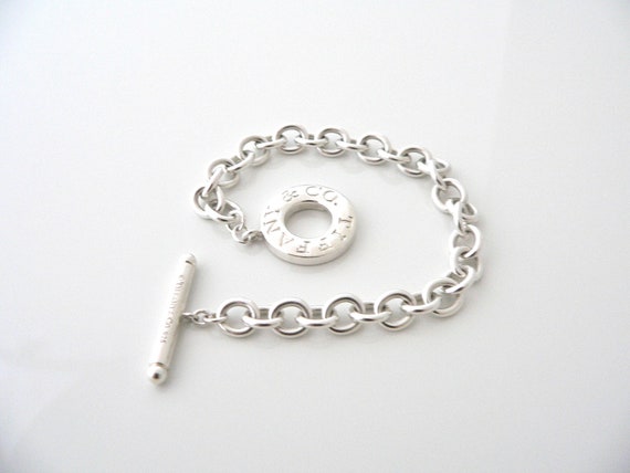 Tiffany and Co Silver Circle Toggle Bracelet Bangle Charm Chain