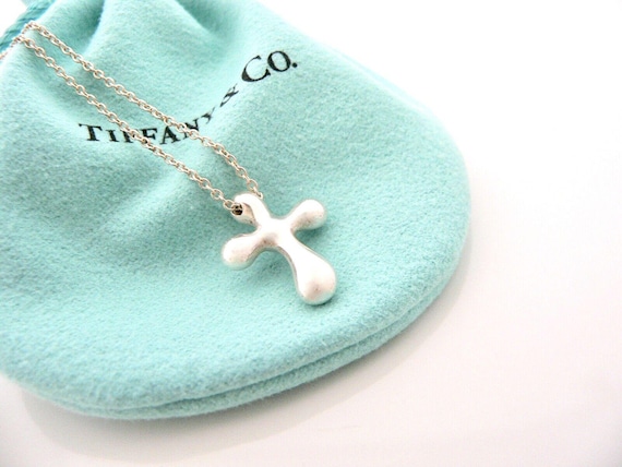 Tiffany & Co Diamond Cross Necklace Silver Peretti Pendant Gift