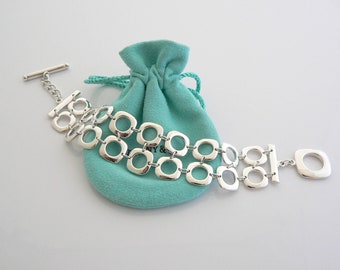Tiffany And Co Silver Double Cushion Square Link Toggle Bracelet Chain Rare Gift Pouch Love