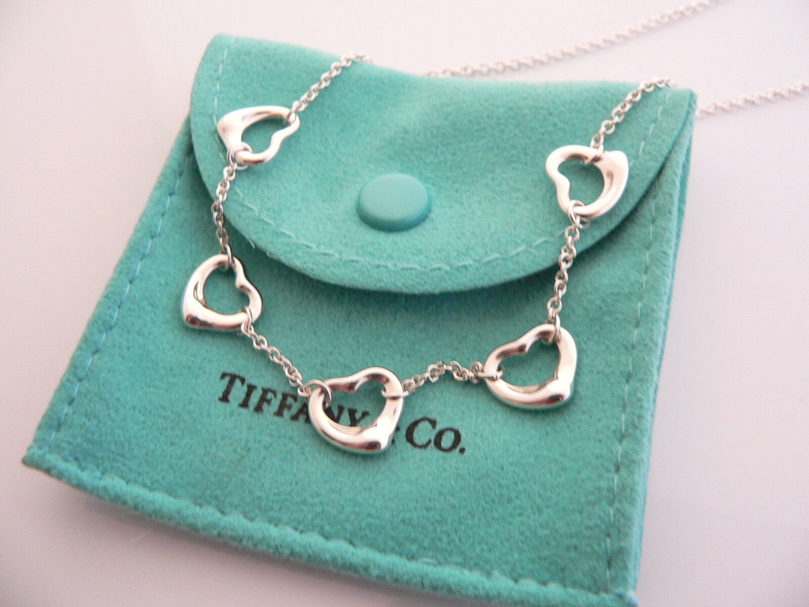Tiffany and Co Silver Peretti 5 Five Open Heart Pendant Necklace