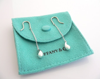 Tiffany And Co Silver Peretti Teardrop Dangling Dangle Earrings Rare Gift Pouch