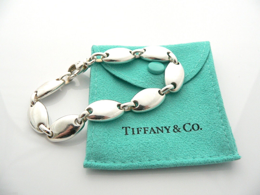 Tiffany Co Silver Pebble Oval Link Bracelet Bangle Rare 7.5 Inches Pouch Nature Etsy