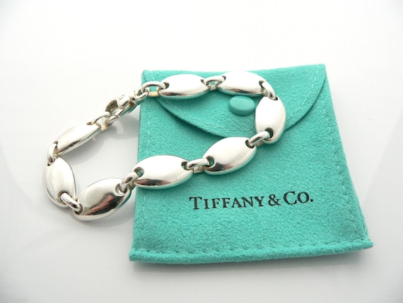 Tiffany & Co Silver 5 Hearts Dangle Bracelet Bangle Link 7.5 in Chain Gift Love