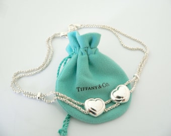 Tiffany & Co Silver Large XL Double Two Puff Heart Rope Necklace Pendant Charm Chain Gift Love Anniversary Birthday Valentines