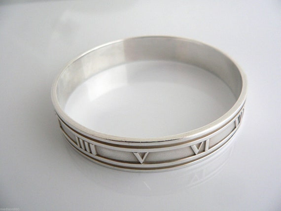 Tiffany & Co Silver Wide Atlas Roman Numeral Bangle Bracelet Rare