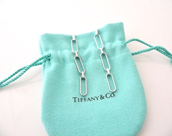 Tiffany & Co 18K Gold Earrings Paper Clip Rectangle Dangle Dangling Gift Pouch Love Anniversary Birthday Special Occasion Unique Rare Gift