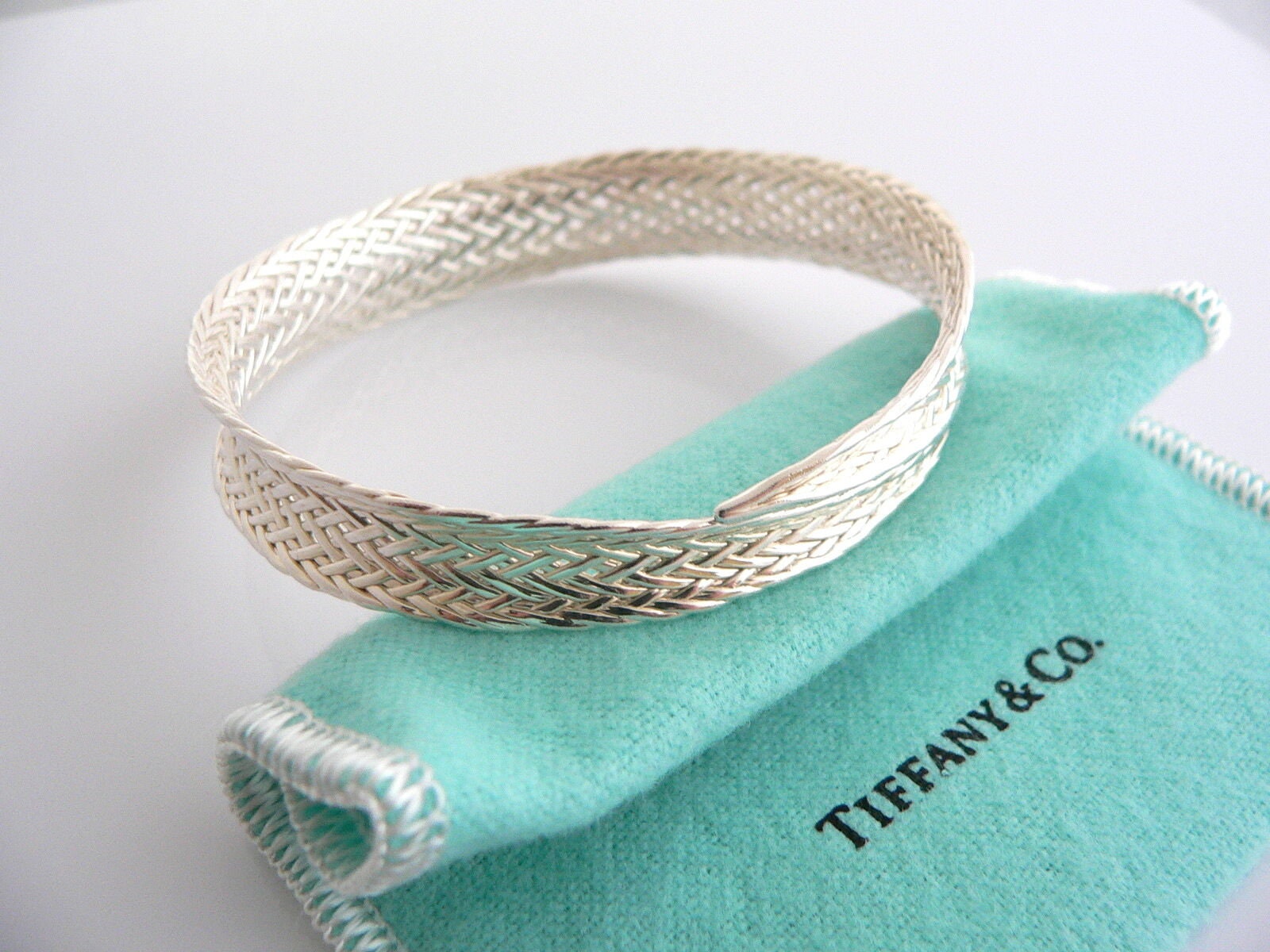Tiffany And Co Silver Leaf Basket Weave Cuff Bangle Bracelet Tiffany And Co Silver Leaf Basket Weave Cuff Bangle Bracelet