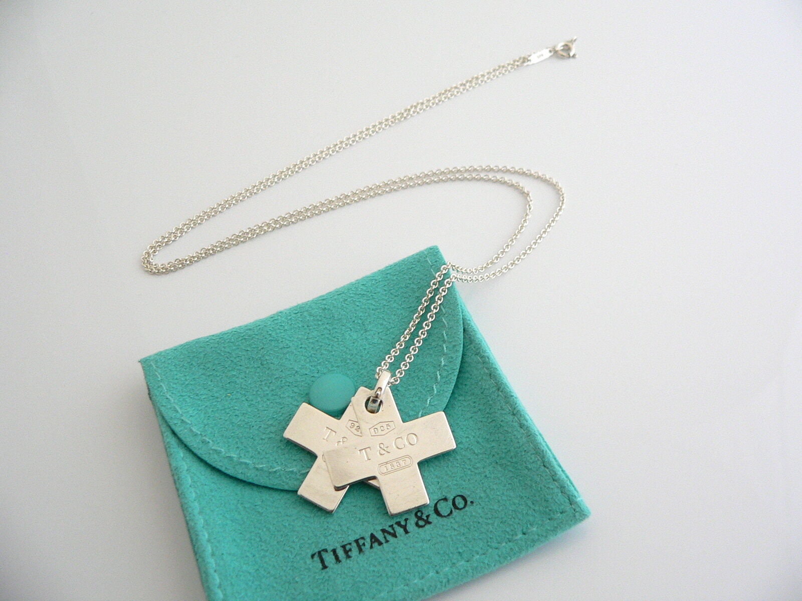 Tiffany and Co Silver 1837 Double Cross Necklace Pendant Charm 18