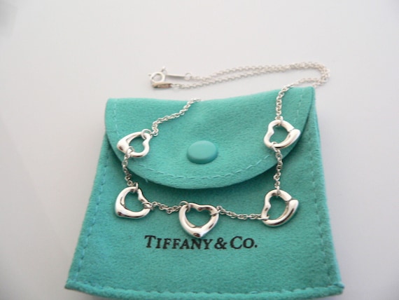 Tiffany and Co Silver Peretti 5 Five Open Heart Pendant Necklace