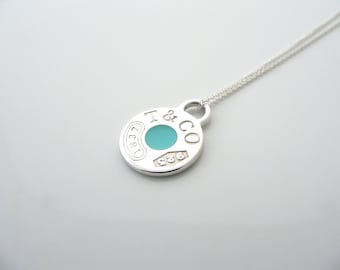 Tiffany & Co 1837 Blue Enamel Necklace Pendant Circle Round Charm Gift Love Silver Classic