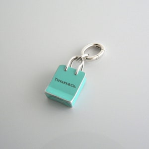 Tiffany & Co Silver Blue Enamel Shopping Bag Charm Pendant Oval Clasp Love Gift for Her Anniversary Birthday Christmas for Necklace Bracelet