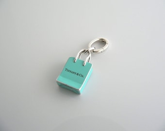 Tiffany & Co Silver Blue Enamel Shopping Bag Charm Pendant Oval Clasp Love Gift for Her Anniversary Birthday Christmas for Necklace Bracelet