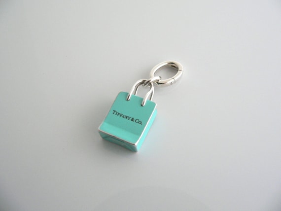 Tiffany&Co. チャーム Tiffany & Co Silver Blue Enamel Shopping Bag Charm Pendant Oval