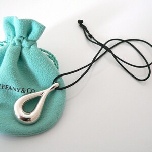 Tiffany and Co Silver Teardrop Necklace Charm Pendant Black Silk Cord 925 Sterling Love Gift for Her Anniversary Christmas Birthday