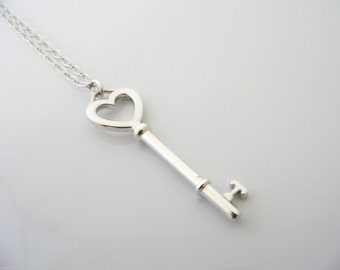 Tiffany Co Sterling Silver Large Heart Key Love Necklace Pendant