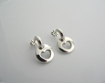 Tiffany & Co Silver Heart Stencil Cut Out Earrings Hoops Rare Classic