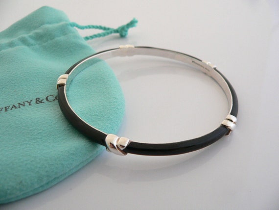 Tiffany and Co Silver Black Enamel Signature X Bangle  display picture 1