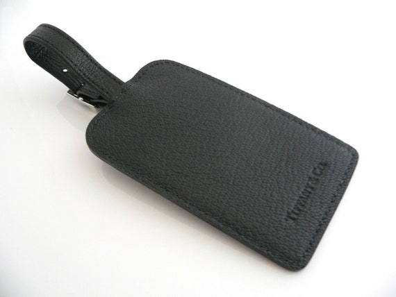 Tiffany And Co Black Textured Leather Luggage Tag… - image 4