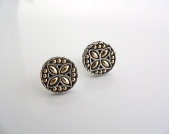 John Hardy Flower Stud Earrings: Sterling Silver 18K Gold Dot Circle
