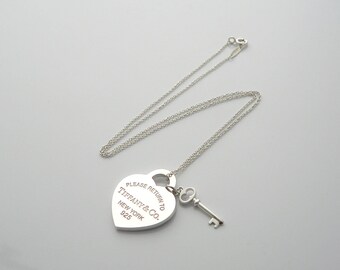 Tiffany Co Silver Return To Tiffany Heart Key Necklace Pendant Charm Gift Love