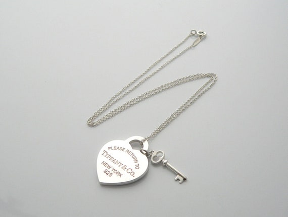 Tiffany Co Silver Return to Tiffany Heart Key Necklace Pendant