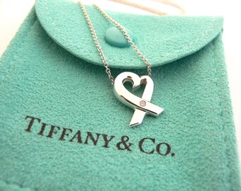 Tiffany and Co Silver Double Rope Love Knot Necklace Pendant Chain
