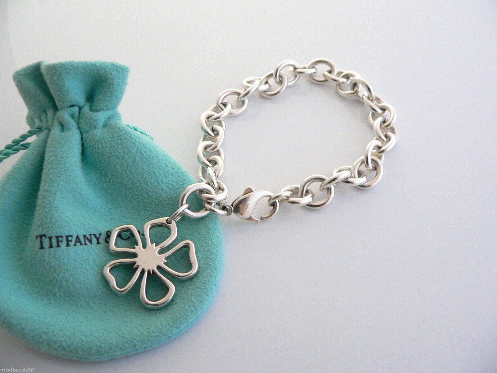 Tiffany & Co Silver Open Flower Link Bracelet Bangle Pouch Tiffany & Co Silver Open Flower Link Bracelet Bangle Pouch