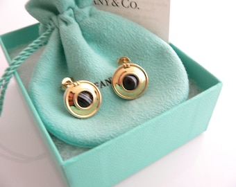 Tiffany & Co Silver 18K Gold Picasso Magic Disc Earrings Onyx Gift Love Pouch Two Tone Gift for Her Love Anniversary Birthday