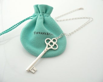 Tiffany Co Silver Crown Key Necklace Pendant 24 OR 30 Inch Oval Link Chain Gift Pouch Love