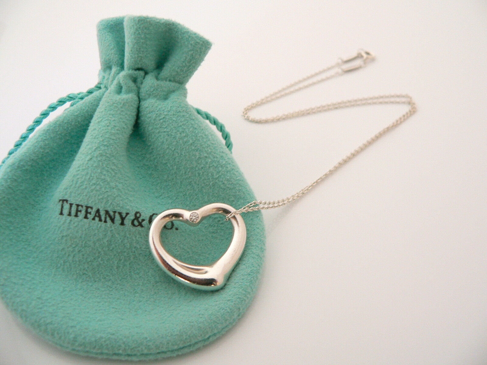 Tiffany and Co Peretti Diamond Open Heart Necklace Pendant Charm