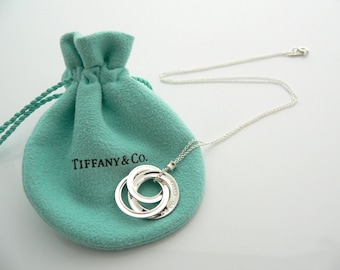 Tiffany & Co Silver Circles Necklace 1837 Interlocking Pendant Chain Gift for Her Birthday Christmas Anniversary Mothers Day Pouch Love 925
