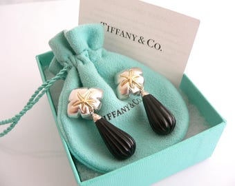 Tiffany & Co Silver Dangling Earrings 18K Gold Onyx Dangle Starfish Gift for Her Anniversary Birthday Mothers Day Pouch Statement Party