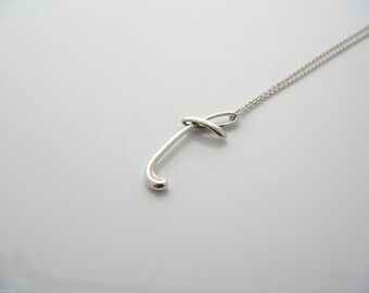 Tiffany Co Silver Alphabet T Necklace Peretti Pendant Charm