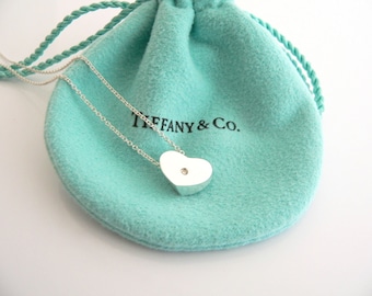 Tiffany And Co Silver Diamond Modern Heart Necklace Pendant Charm Chain Gift Pouch