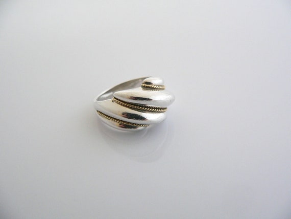 Tiffany Co Silver 18K Gold Shrimp Twist Ring Band Sz 5 Statement