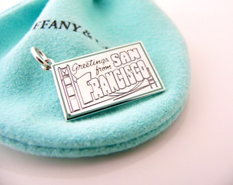 Tiffany & Co San Francisco Postcard Blue Enamel Travel Souvenir Charm 4 Necklace Bracelet MINT